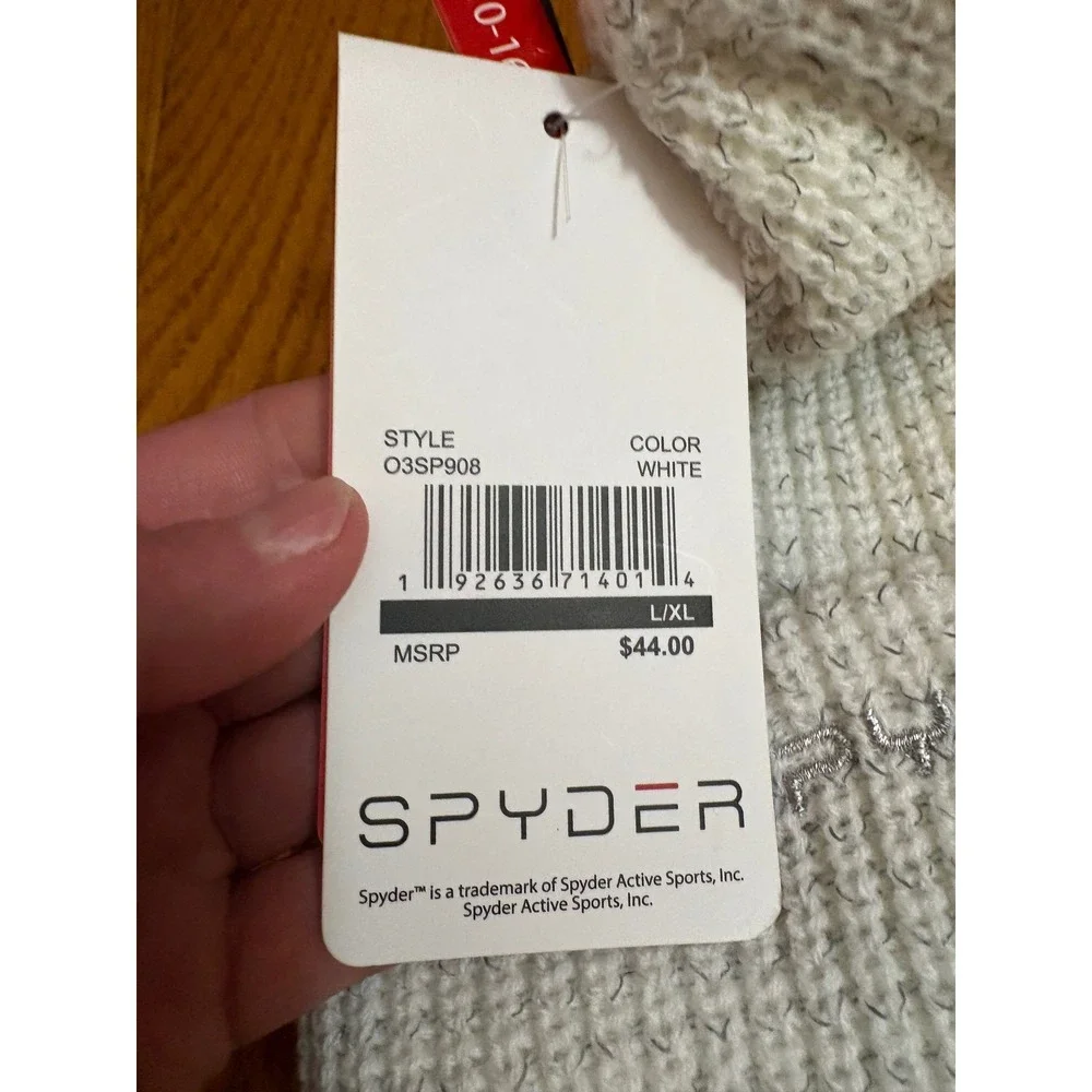 Spyder Kids White Waffle Knit Beanie Hat L/XL 10-16 Metallic‎ Logo O3SP908 NEW